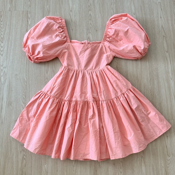 Poplin peach tie back tiered mini baby doll style dress nwot - Picture 4 of 4
